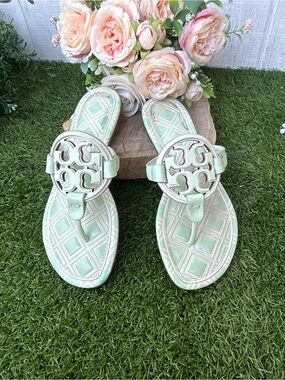 TORY BURCH
Miller metal-logo sandals Ivory Meadow Mist size 5.5 gently used
